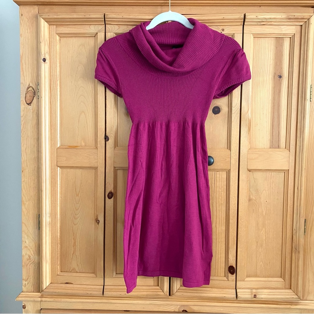 Takeout Womens Fuchsia Short Sleeve Cowl Neck Knit Sweater Dress Size S